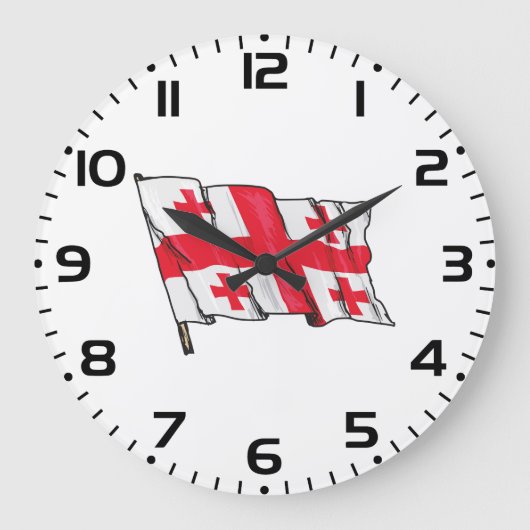 Georgian Flag Red and White Cross Große Wanduhr