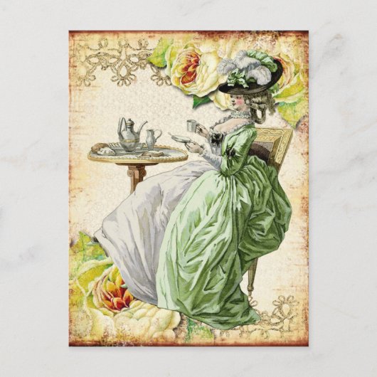 Georgian Lady Drinking Tee - Green Postkarte (Vorderseite)