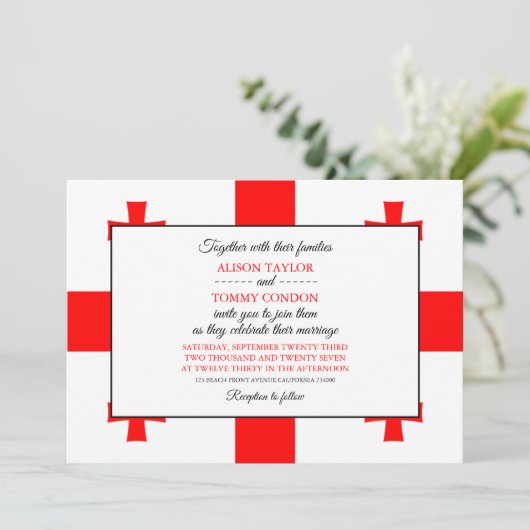 Georgianische Flagge, Flagge Georgiens Hochzeit Einladung (Stehend Vorderseite)