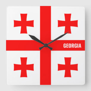 Georgien-Flagge Glänzend Patriotisch Quadratische Wanduhr