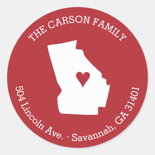 Georgien Staat Rücksendeadresse mit Herz in der St Runder Aufkleber (Vorderseite)