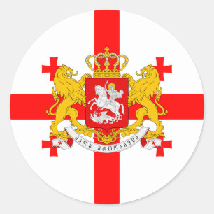 georgische Flagge und Wappen, Flagge Georgiens Runder Aufkleber