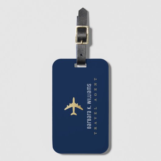 Gepäckanhänger für Agenten mit Imitat Gold-Flugzeu (Vorderseite Vertikal)