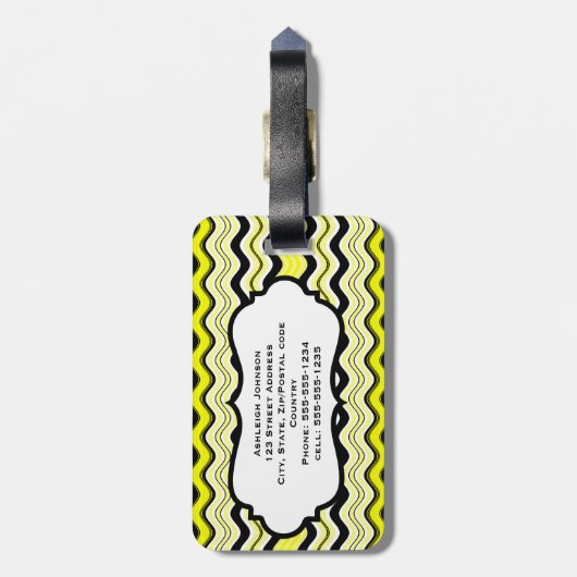 Gepäckanhänger, gelb, schwarz, weiße Streifen Gepäckanhänger (Rückseite vertikal)