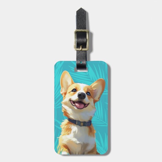 Gepäckanhänger mit Corgi-Motiv (Vorderseite vertikal)