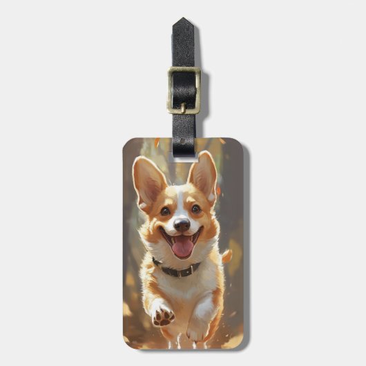 Gepäckanhänger mit Corgi-Motiv (Vorderseite vertikal)