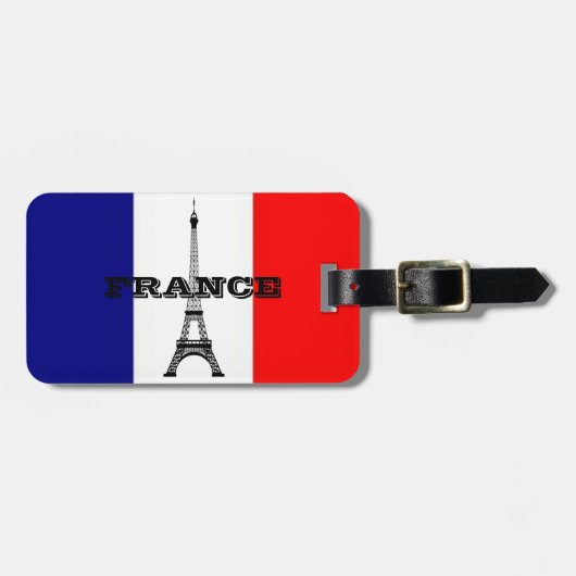 Gepäckanhänger mit der Flagge von Frankreich und E (Vorderseite horizontal)