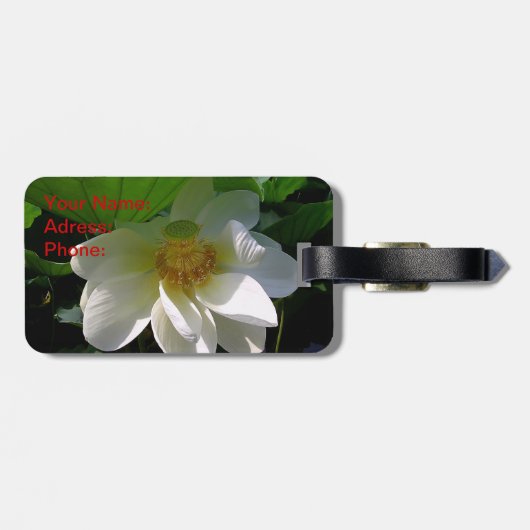 Gepäckanhänger mit feiner weißer Lotus-Blume (Rückseite horizontal)