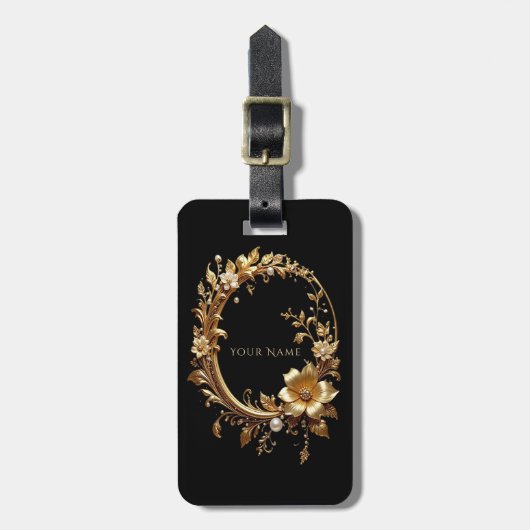 Gepäckanhänger mit goldenem Blumenornamentrahmen (Vorderseite vertikal)