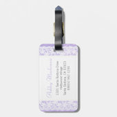Gepäckanhänger mit lila-weißer Aufschrift (Rückseite vertikal)