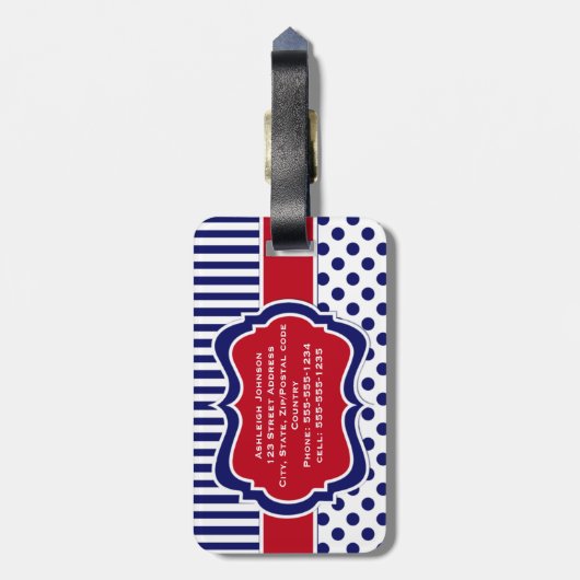 Gepäckanhänger mit roten, weißen, blau gestreiften (Rückseite vertikal)
