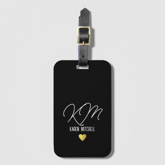 Gepäckanhänger Monogramm mit Liebe Herzschwarz (Vorderseite Vertikal)