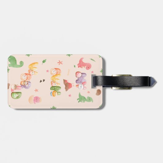 Gepäckanhänger | Niedliche Dinosaurier-Welt (Rückseite horizontal)