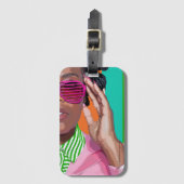 Gepäckanhänger. Rosa und grüne Streifen. Gepäckanhänger (Vorderseite Vertikal)