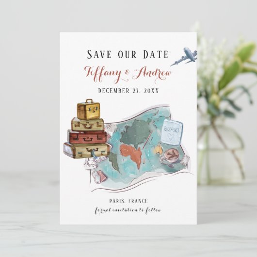 Gepäckkarte - Hochzeit in Urlaubsort Save the Date (Stehend Vorderseite)
