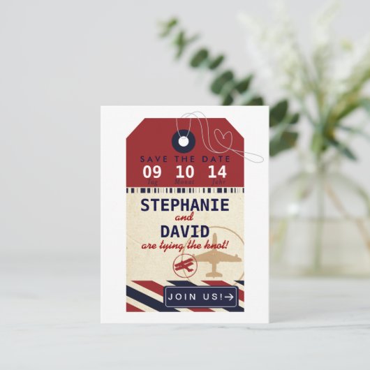 Gepäckmarke Airmail Rett Datum Deutsch Save The Date (Stehend Vorderseite)