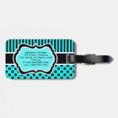 Gepäckmarke: Aqua, Black, White Striped Polk Dots Gepäckanhänger (Rückseite horizontal)