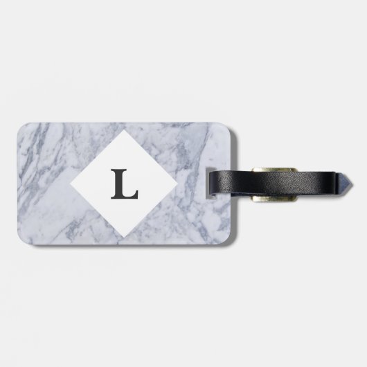 Gepäckmarke aus personalisiertem weißem Marmor Gepäckanhänger (Rückseite horizontal)