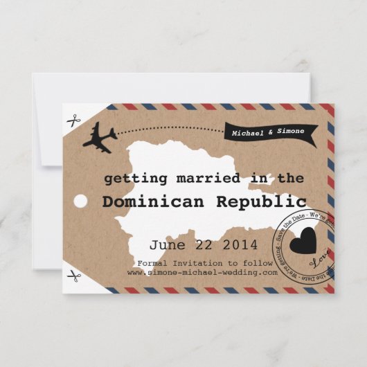 Gepäckmarke für die Dominikanische Republik Rett Save The Date (Rückseite)