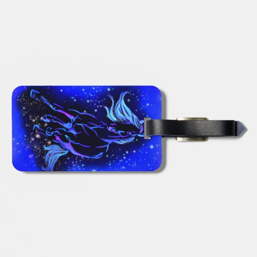 Gepäckmarke für Pferde in blauer Mondlicht Gepäckanhänger (Rückseite horizontal)