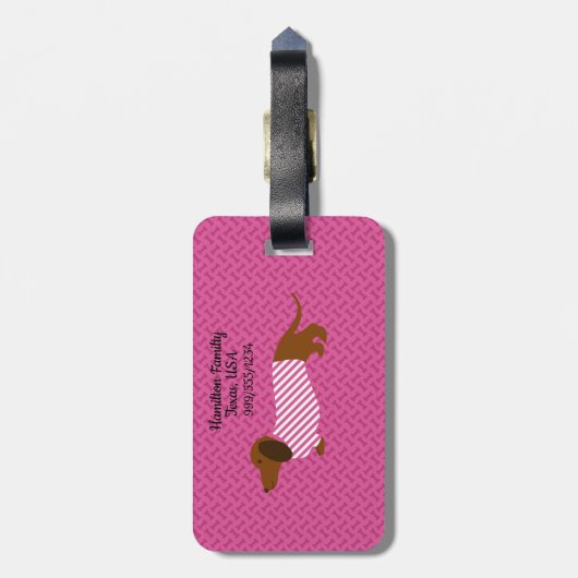 Gepäckmarke in Rosa und Weiß Dackel Gepäckanhänger (Rückseite vertikal)