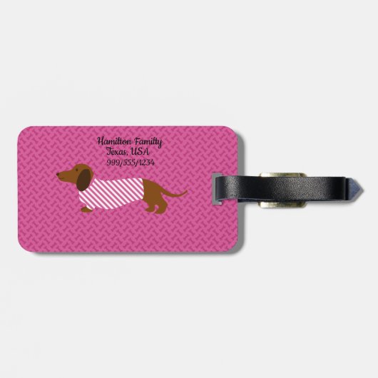 Gepäckmarke in Rosa und Weiß Dackel Gepäckanhänger (Rückseite horizontal)
