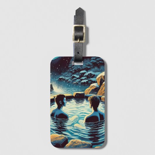 Gepäckmarke - Junge Männer in Onsen Gepäckanhänger (Vorderseite Vertikal)