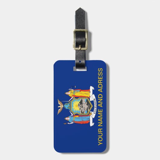 Gepäckmarke mit der Flagge New Yorks, USA Gepäckanhänger (Vorderseite vertikal)