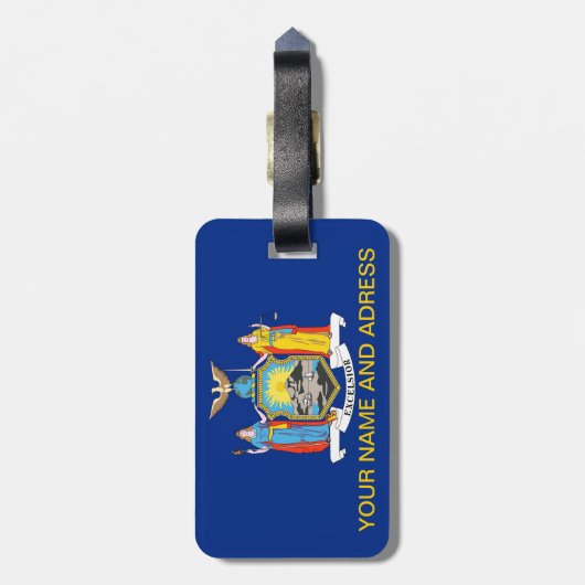 Gepäckmarke mit der Flagge New Yorks, USA Gepäckanhänger (Rückseite vertikal)