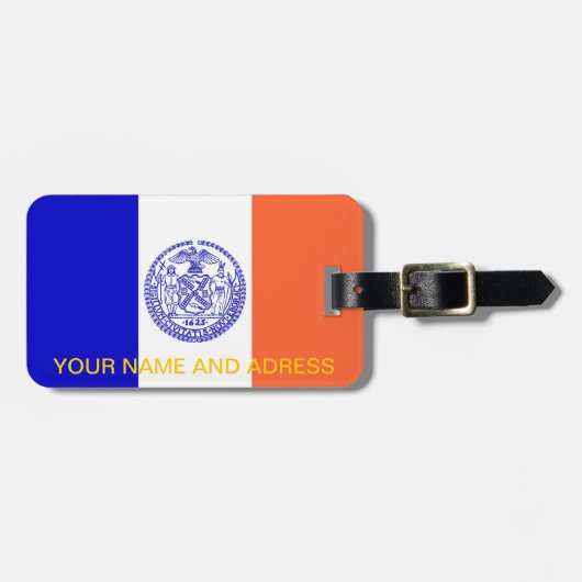 Gepäckmarke mit der Flagge New Yorks, USA Gepäckanhänger (Vorderseite horizontal)