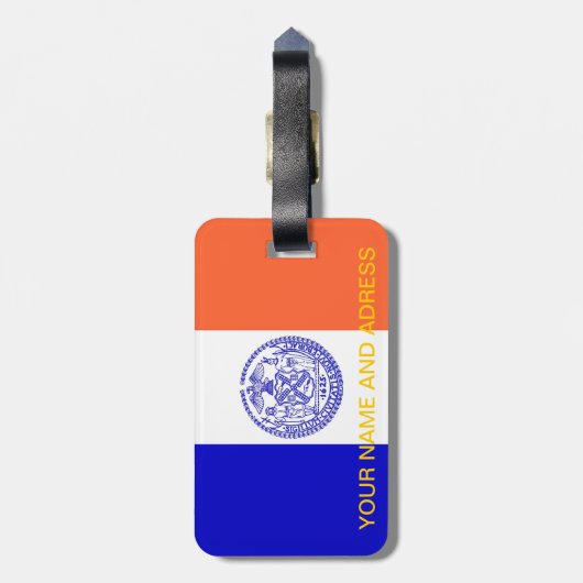 Gepäckmarke mit der Flagge New Yorks, USA Gepäckanhänger (Rückseite vertikal)