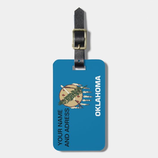 Gepäckmarke mit der Flagge Oklahoma, USA Gepäckanhänger (Vorderseite vertikal)