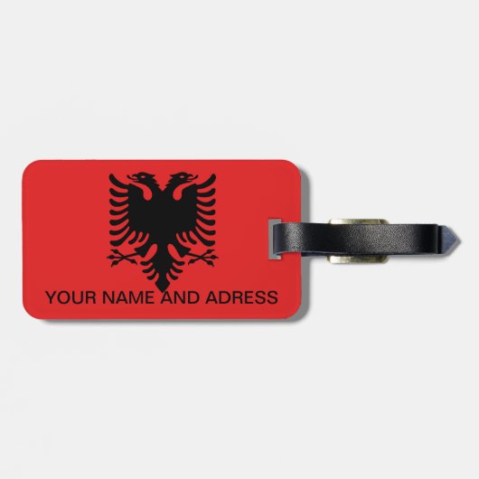 Gepäckmarke mit Flagge Albaniens Gepäckanhänger (Rückseite horizontal)