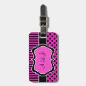 Gepäckmarke mit rosa, schwarz, weiß gestreiften Po Gepäckanhänger (Vorderseite vertikal)