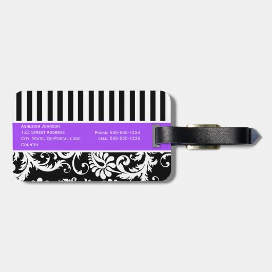 Gepäckmarke mit schwarzem, weißem, Lila gestrichen Gepäckanhänger (Rückseite horizontal)