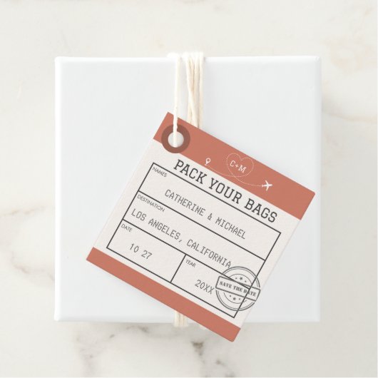 Gepäckmarke Save the Date Geschenkanhänger (Beispiel)