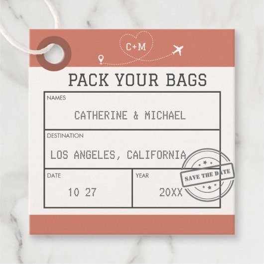 Gepäckmarke Save the Date Geschenkanhänger (Vorderseite)