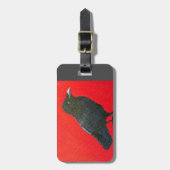 Gepäckmarke: schwarzer Rabe auf rotem Hintergrund Gepäckanhänger (Vorderseite vertikal)