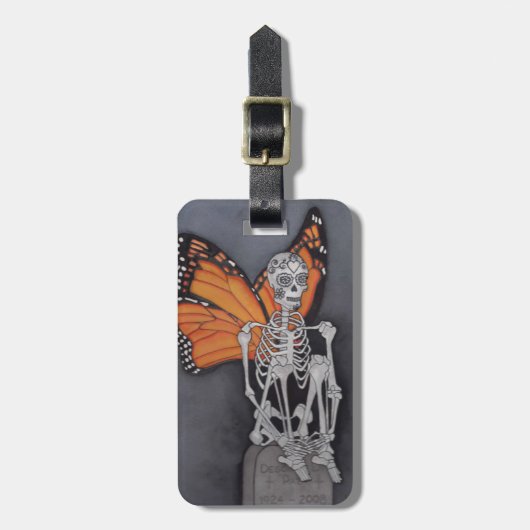 Gepäckmarke Skeleton Day of the Dead Bag ID Gepäckanhänger (Vorderseite vertikal)