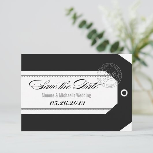 Gepäckmarke Speichern Sie die Daten klassisch schw Save The Date (Stehend Vorderseite)