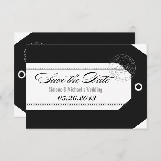 Gepäckmarke Speichern Sie die Daten klassisch schw Save The Date (Vorne/Hinten)