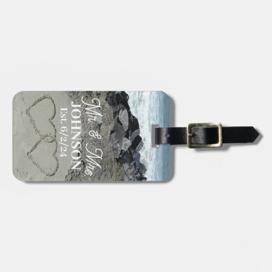 Gepäckmarke - zwei Herzen im Sand Gepäckanhänger (Vorderseite horizontal)