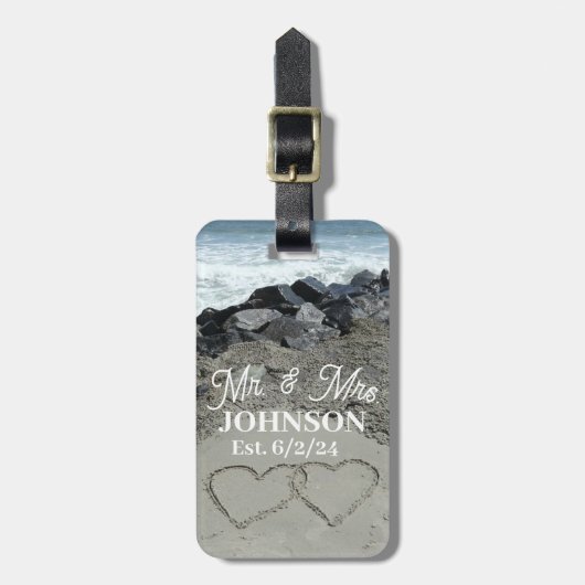 Gepäckmarke - zwei Herzen im Sand Gepäckanhänger (Vorderseite vertikal)