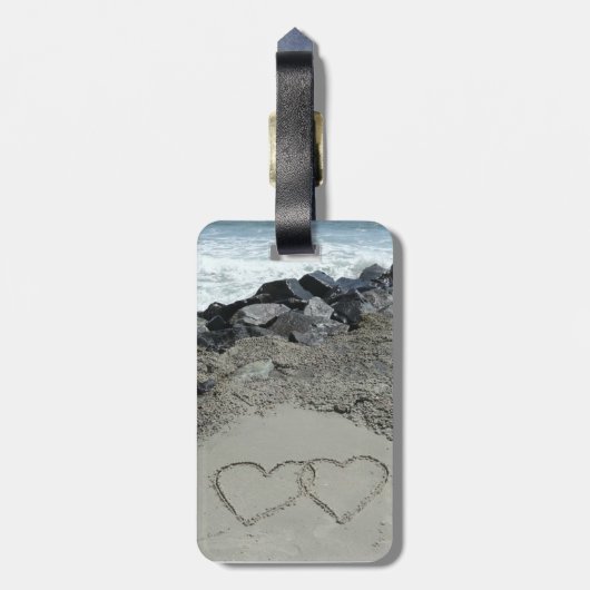 Gepäckmarke - zwei Herzen im Sand Gepäckanhänger (Rückseite vertikal)