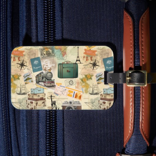 Gepäcktag für Vintage Travel Collage Gepäckanhänger (Vorderseite Insitu 4)