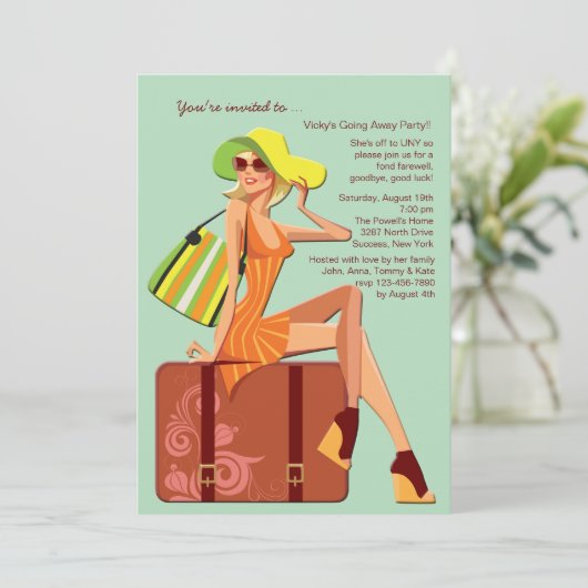 Gepackte Tasche weg Party Einladung (Stehend Vorderseite)