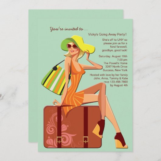 Gepackte Tasche weg Party Einladung (Vorne/Hinten)