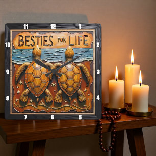 Gepairtes Schildkröten-Relief 'Besties an der Küst Quadratische Wanduhr