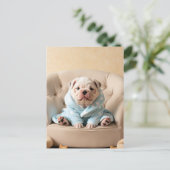 Gepamperter Hund im Bathrobe - Hund Postkarte (Stehend Vorderseite)
