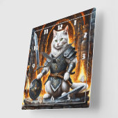gepanzerte Katze mit Schwert und Schild Quadratische Wanduhr (Winkel)